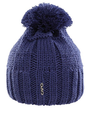 Capo Beanie-Strickmütze Blau mit Bommel