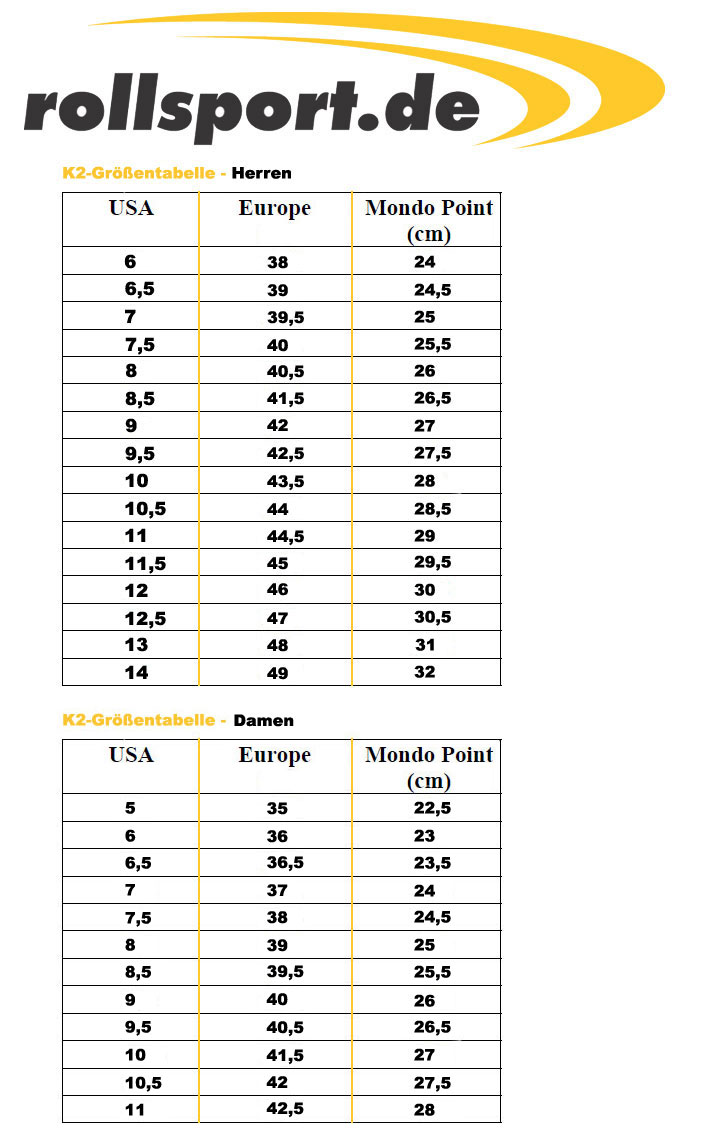 K2 Damen Schlittschuhe Größenberatung