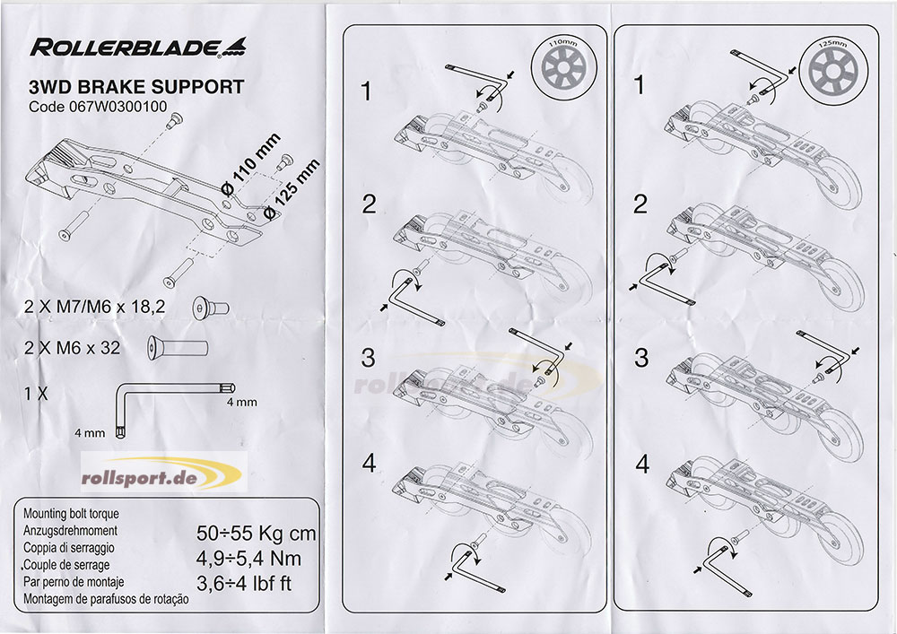 Rollerlbade 3WD Bremssystem 125mm Montageanleitung